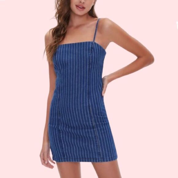 Forever 21 Pinstriped Denim Mini Dress Small - Picture 1 of 9
